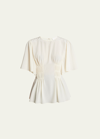 Chloé Pleated Short-sleeve Crepe De Chine Top In Pristine White