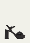 Prada Quilted Leather Crisscross Platform Sandals In Nero