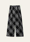 Burberry Pleated Checked Wool Straight-leg Pants In Monochrome Ip Che