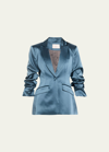 Cinq À Sept Cinq A Sept Satin Ruched Sleeve Jacket In Onyx