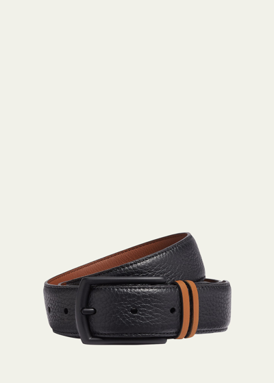 Zegna Stripe-detail Leather Belt In Black