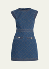 Veronica Beard Ginny Sleeveless Denim Topstitch Mini Dress In Bright Blue