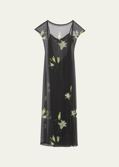 PUPPETS AND PUPPETS DIEGO LILY PRINT MESH MAXI DRESS WITH SLIP