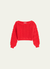 Alice And Olivia Allene Cropped Open-knit Jumper In Bright Ruby