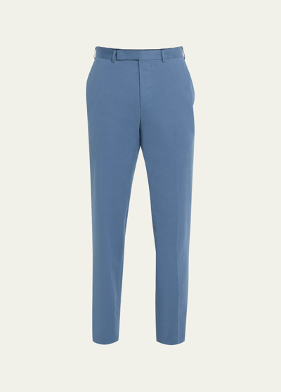 Zegna Men's Cashco Flat-front Trousers In Blue
