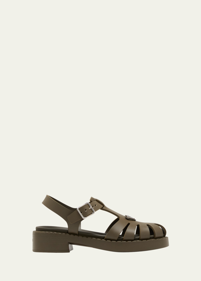 Prada Soft Cage Vinyl Sandals In Military Green