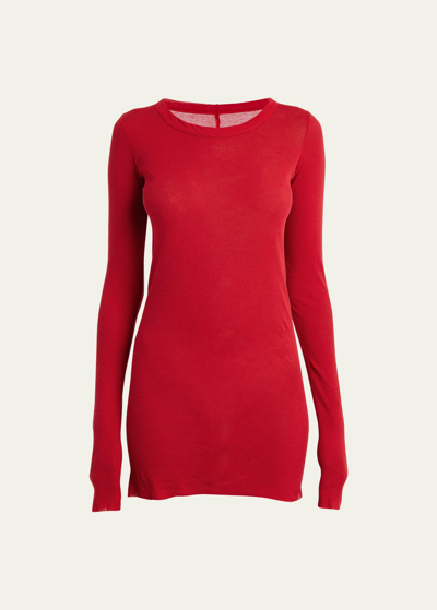 Rick Owens Long-sleeve Fitted Rib Tunic Top In Cardinal Red