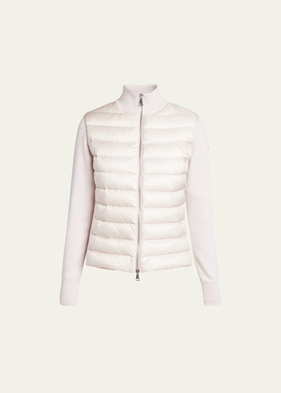 Moncler Hybrid Puffer Cardigan In Open Pink