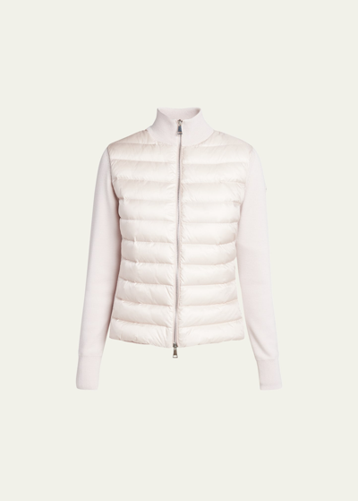 Moncler Hybrid Puffer Cardigan In White