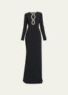 ELIE SAAB LONG KEYHOLE CRYSTAL-TRIM CADY DRESS