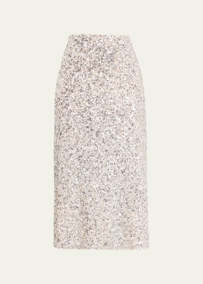 Alice And Olivia Maeve Sequin Slip Skirt In Champagne/silver
