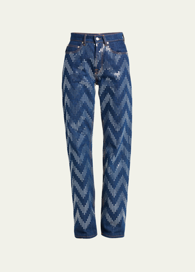 Missoni Zig Zag Sequined Denim Straight Jeans In S72ef-sequin Blue