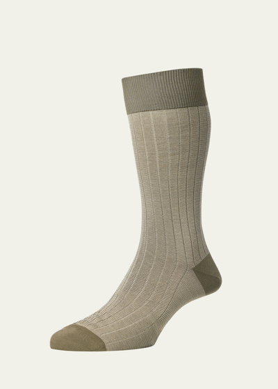 Pantherella Men's Bourne Egyptian Cotton Crew Socks In Light Olive 004
