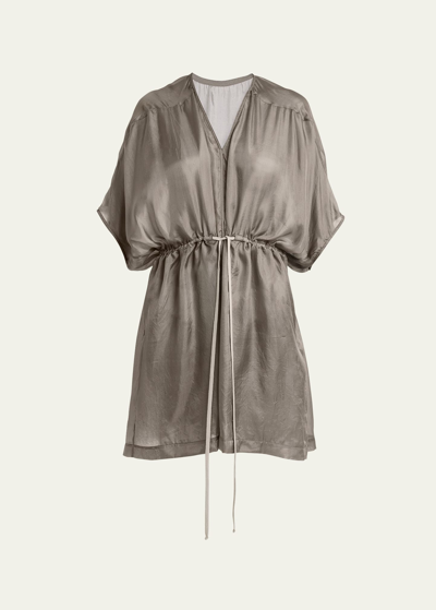 Rick Owens Short-sleeve Waist-tie Flowy Silk Tunic Top In Dust