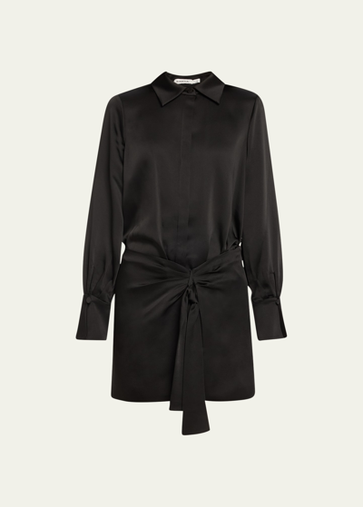 Simkhai Larson Draped-tie Mini Shirtdress In Black