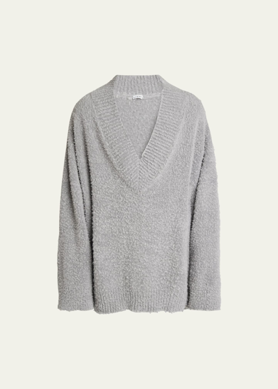 Loewe Men's Poly-wool Textured Oversized Sweater In Grey