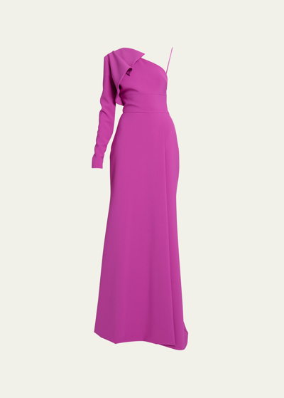 Elie Saab Long One-shoulder Cady Dress In Purple Crush Pu00