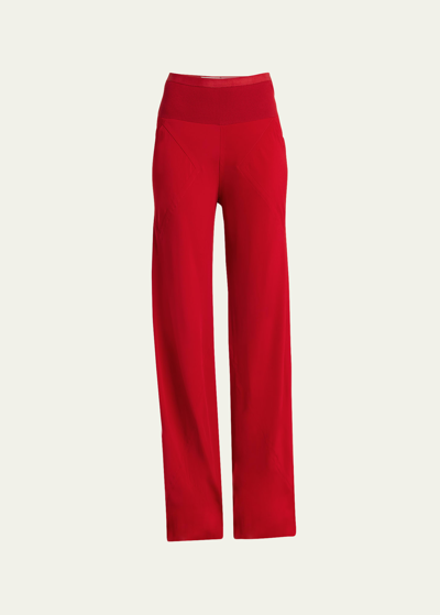 Rick Owens Straight-leg Extra-long Bias-cut Pull-on Pants In Cardinal Red