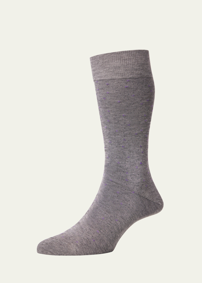 Pantherella Men's Crompton Mini-dot Crew Socks In Mid Grey Mix 2