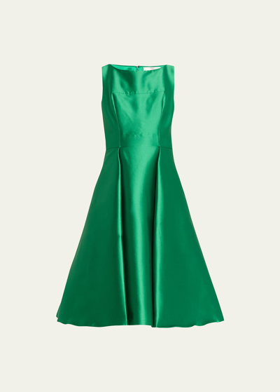 Pamella Roland Mikado A-line Cocktail Dress In Emerald