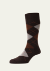 Pantherella Men's Racton Argyle Crew Socks In Dark Brown 323