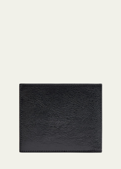 Balenciaga Men's Monaco Bb-logo Lambskin Bifold Wallet In Noir