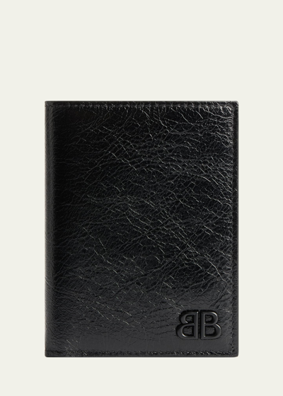 Balenciaga Men's Monaco Bb-logo Lambskin Vertical Bifold Wallet In Noir