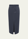 L'agence Madonna Pinstripe Midi Pencil Skirt In Charcoal P