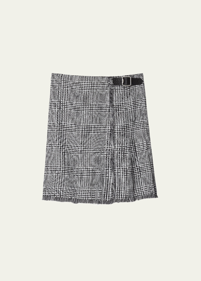 Burberry Check Wrap Skirt With Belted Detail In Monochrome Pattern