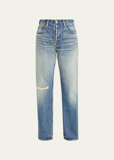 Moussy Vintage Mckellar Selvedge Wide Straight Jeans In Blue