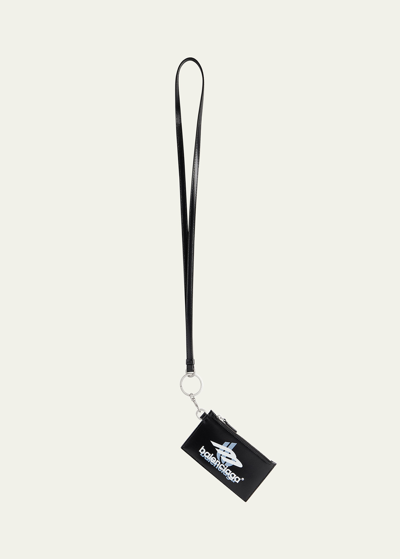 Balenciaga Men's Cash Card Case On Keyring Box In Black/white