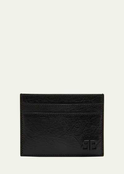 BALENCIAGA MEN'S MONACO BB-LOGO LAMBSKIN CARD HOLDER