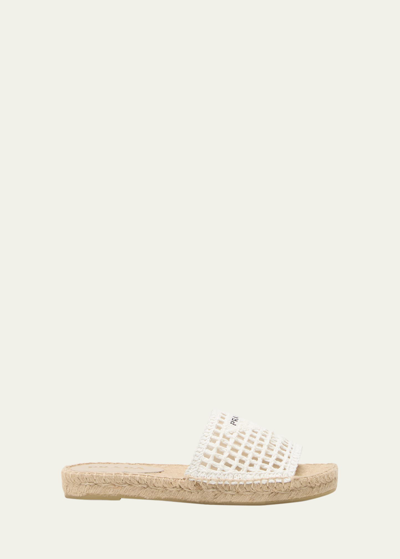 Prada Woven Logo Flat Slide Espadrilles In Bianco Nero