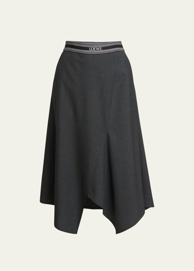 Balenciaga Asymmetric Wool Midi Skirt In Black
