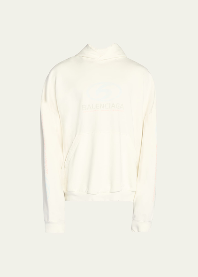 Balenciaga Men's Surfer Logo Oversized Hoodie In Bleu/blanc