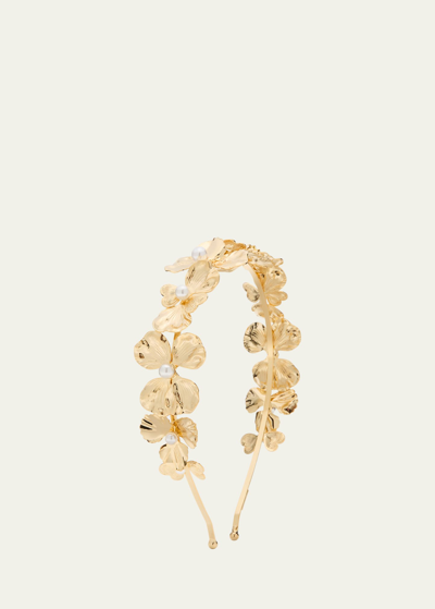 Lelet Ny Poppies Pearly Floral Headband In 14k Gold