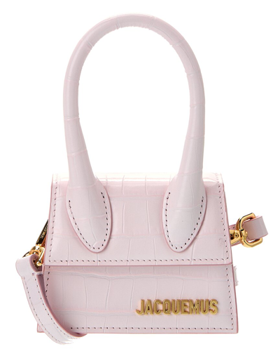 Jacquemus Le Chiquito Croc-embossed Leather Clutch In Pink