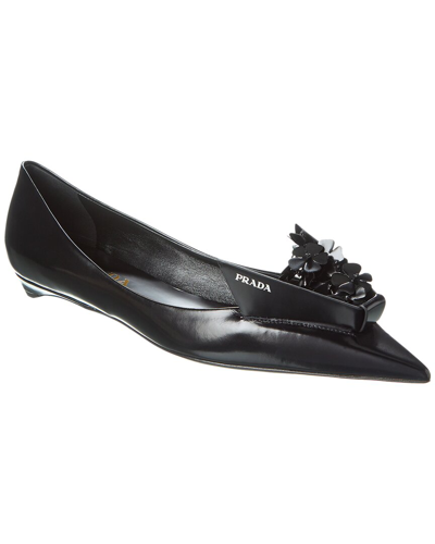 Ami Alexandre Mattiussi Leather Twist Floral Ballerina Flats In Black