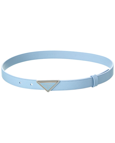 Prada Logo Saffiano Leather Belt In Blue