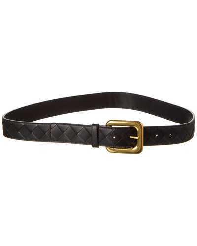 Bottega Veneta Intrecciato Leather Belt In Black