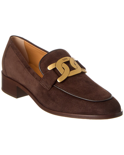 Tod's Chain Detail Suede Loafer In Brown