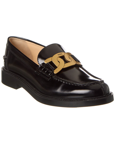 Tod's Logo Leather Loafer In Black