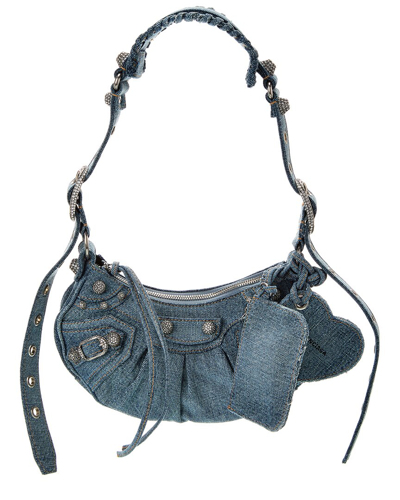 BALENCIAGA BALENCIAGA LE CAGOLE XS DENIM SHOULDER BAG