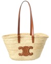 CELINE CELINE TRIOMPHE PALM LEAVES & LEATHER TOTE