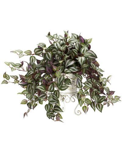 Nearly Natural Wandering Jew W/ Metal Planter Silk Plant In Green