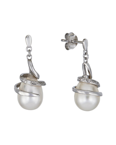 Belpearl Silver 9-10mm Pearl Cz Dangle Earrings In Metallic