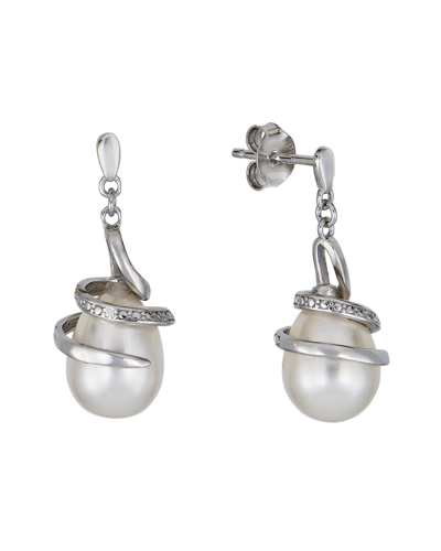 BELPEARL BELPEARL SILVER 9-10MM PEARL CZ DANGLE EARRINGS