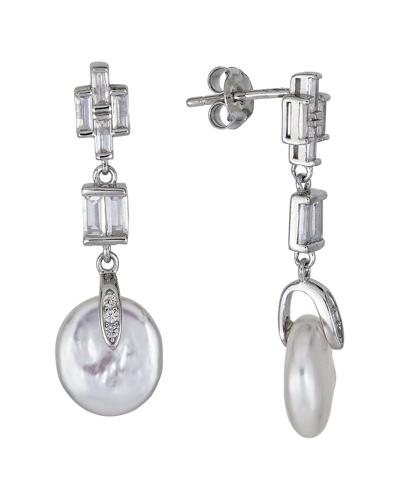 BELPEARL BELPEARL SILVER 11-12MM PEARL CZ DANGLE EARRINGS