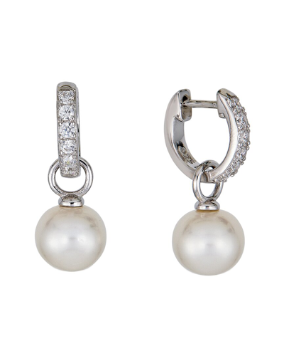 Belpearl Silver 8-9mm Pearl Cz Hoops In Metallic