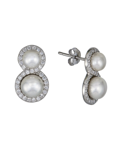 Belpearl Silver 6..5-8mm Pearl Cz Earrings In Metallic